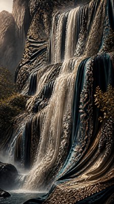 towering waterfall cascading down a cliff