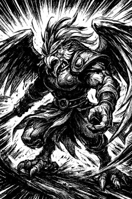 a black and white drawing of a demon