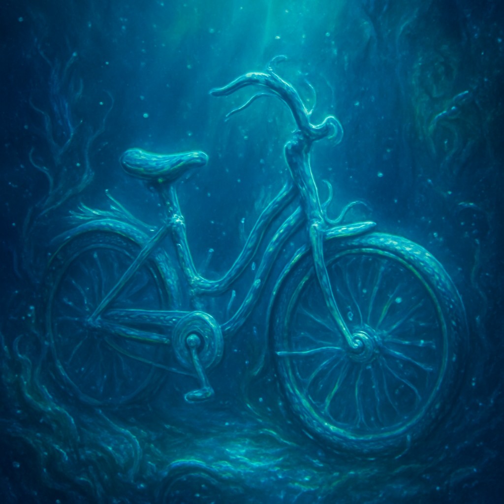 bicyle resting against a wall