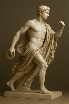 a statue of a man holding a ball