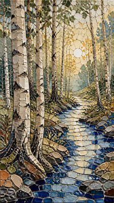 a serene birch forest in soft morning light, no people, no text