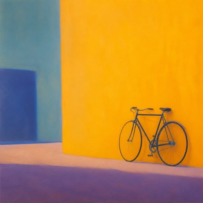 bicyle resting against a wall
