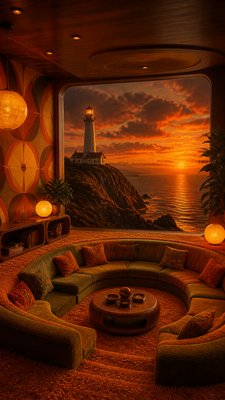 a lone lighthouse on a cliff at dusk under a dramatic sky, no text or lettering