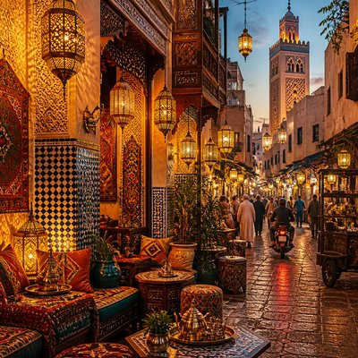 urban street with city activity — Moroccan Interior Design