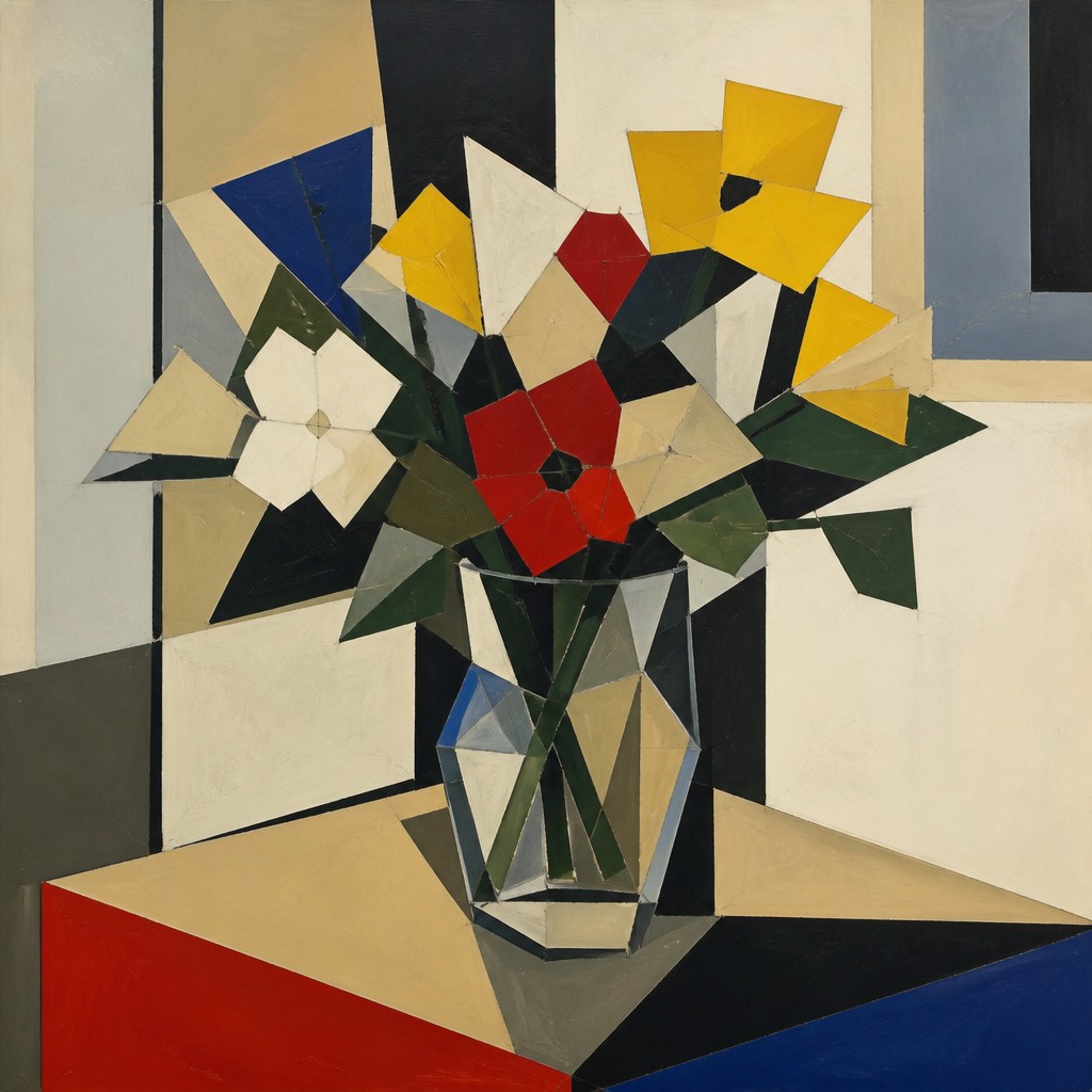 bouquet of flowers in a glass vase — Modernist Art Style