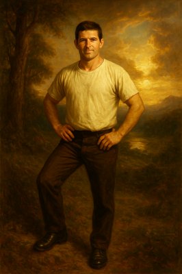 a painting of a man posing for a picture
