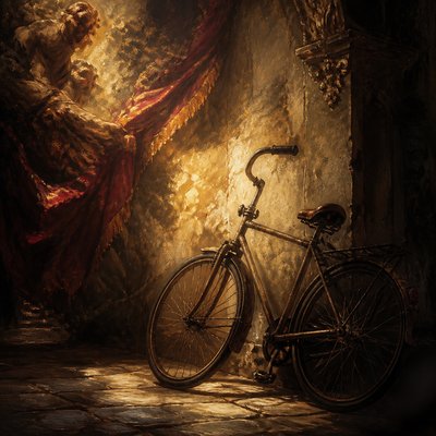 bicyle resting against a wall — Baroque Art Style
