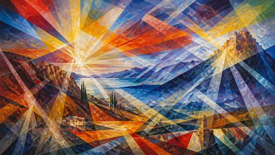 sweeping panoramic landscape with a dramatic sky