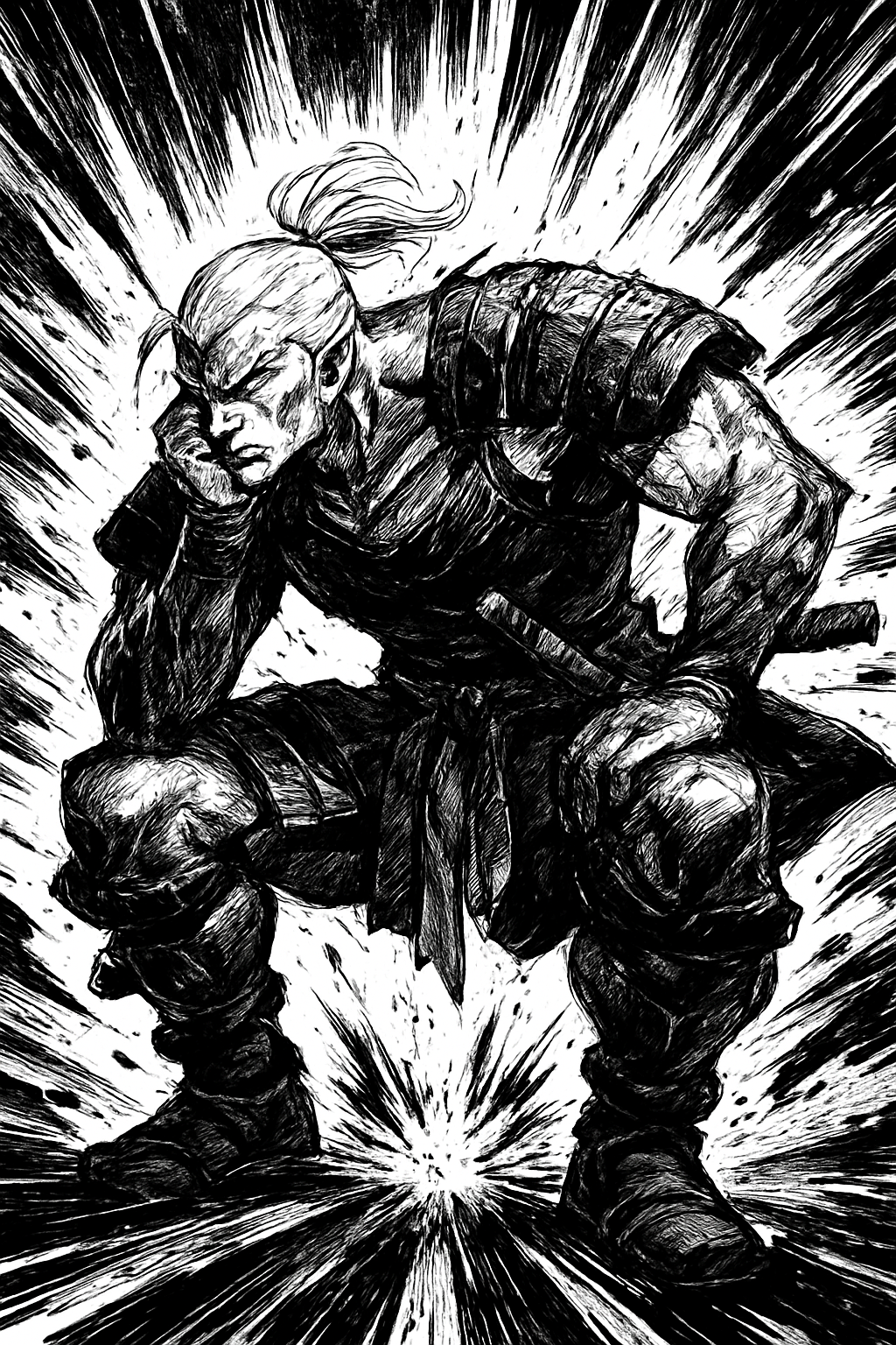 a drawing of a man with white hair