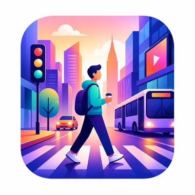 urban street with city activity — Gradient Icon Design