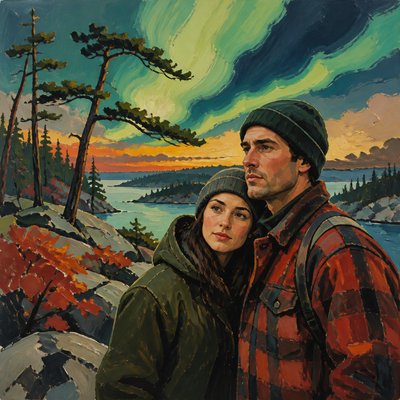 portrait of two people together — Canadian Art Style