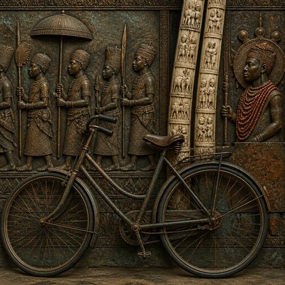 bicyle resting against a wall