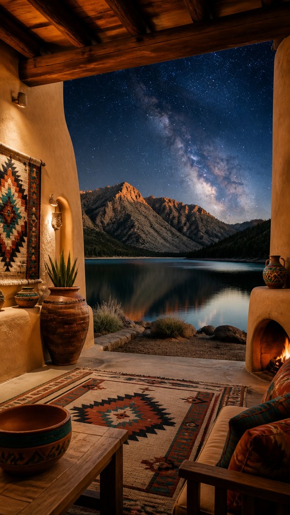 a tranquil mountain lake beneath a starry night sky, no people, no text