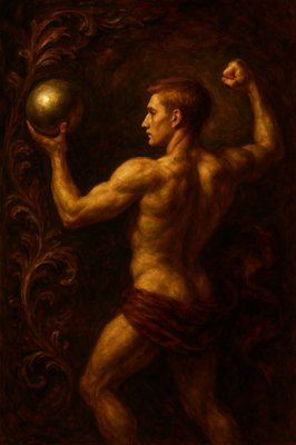a painting of a man holding a ball