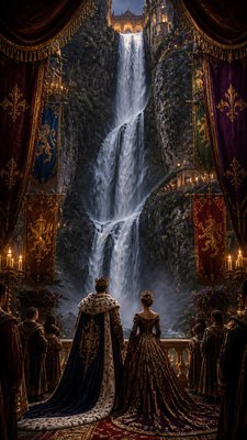 towering waterfall cascading down a cliff