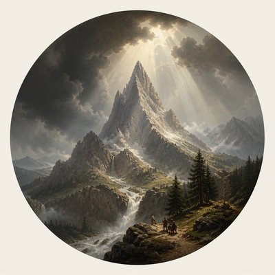an emblem of a mountain peak inside a circle, simple bold shapes on a plain background, no text or lettering