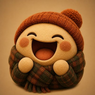 an exaggerated laughing face of an original round mascot character, bold and readable at small size, plain background, no text