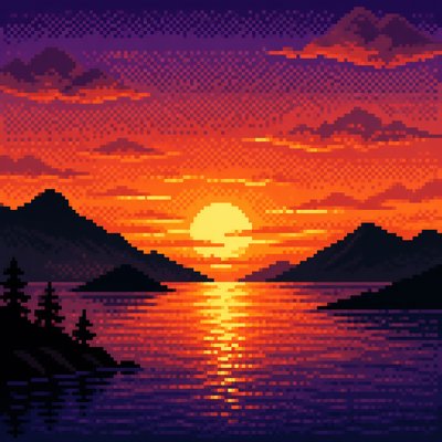 a dramatic sunset over calm water with silhouetted hills