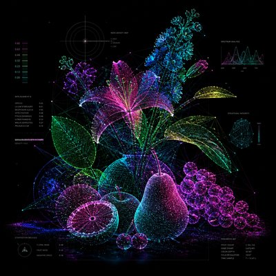 still life arrangement of fruits and flowers