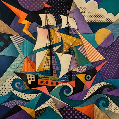 sailing ship on a stormy sea