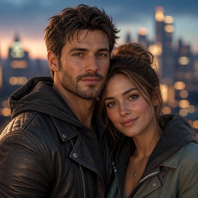 portrait of two people together — 3D Rendered Digital Art Style