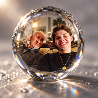 a man and a woman are in a bubble