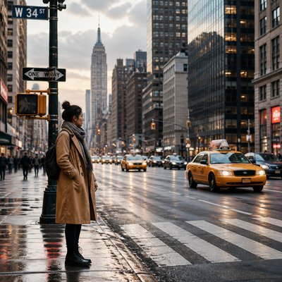 urban street with city activity — Rule of Thirds Art Style