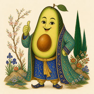a happy avocado character giving a thumbs up, bold readable design on a plain background, no text