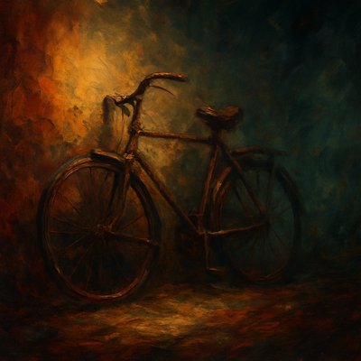 bicyle resting against a wall