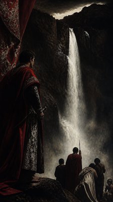 towering waterfall cascading down a cliff