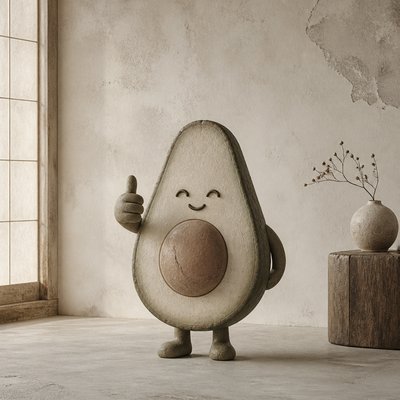 a happy avocado character giving a thumbs up, bold readable design on a plain background, no text