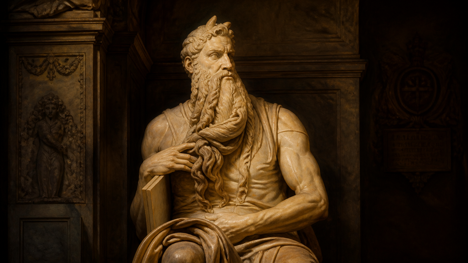 Michelangelo carving statue of Moses