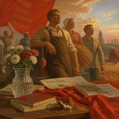 still life with everyday objects — Socialist Realism Art Style