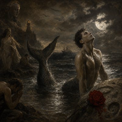 a painting of a man standing in the water
