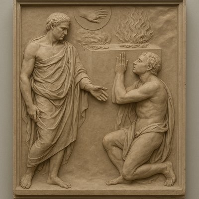 a statue of a man and a woman touching hands