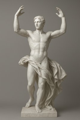 a statue of a man holding his hands up