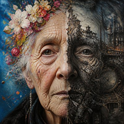 close-up portrait of an elderly person with expressive weathered features