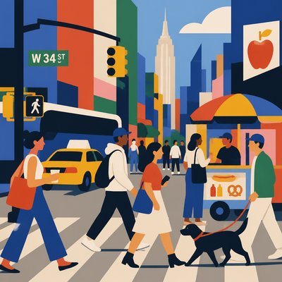 urban street with city activity — Flat Shape Art Style