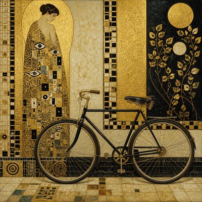 bicyle resting against a wall — Vienna Secession Art Style