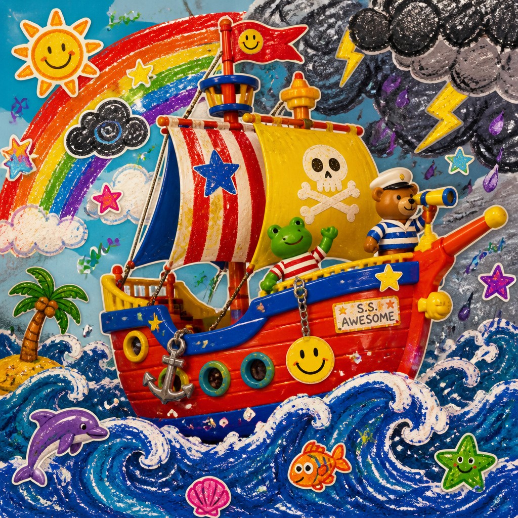 sailing ship on a stormy sea — Kidcore Aesthetic