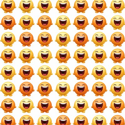 an exaggerated laughing face of an original round mascot character, bold and readable at small size, plain background, no text
