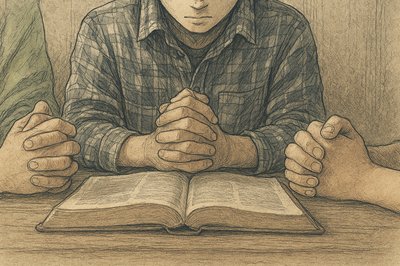 a drawing of a man sitting at a table with a book