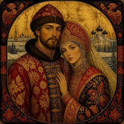 portrait of two people together — Russian Art Style