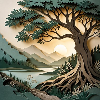 a tree in nature — Paper Cut Art Style