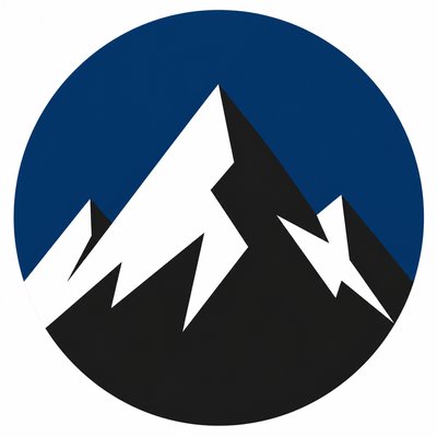 an emblem of a mountain peak inside a circle, simple bold shapes on a plain background, no text or lettering