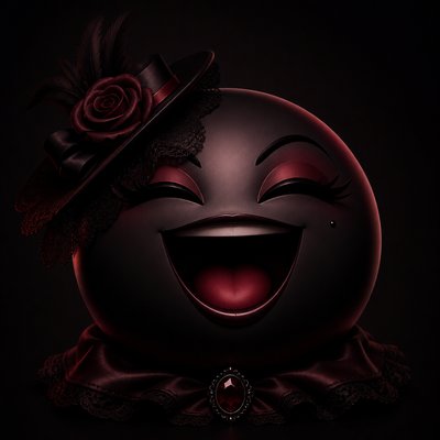 an exaggerated laughing face of an original round mascot character, bold and readable at small size, plain background, no text