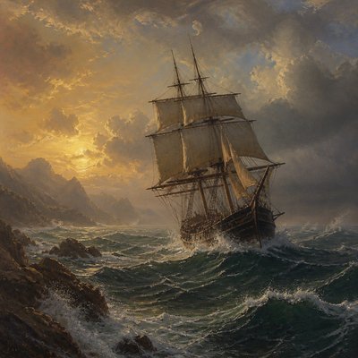 sailing ship on a stormy sea