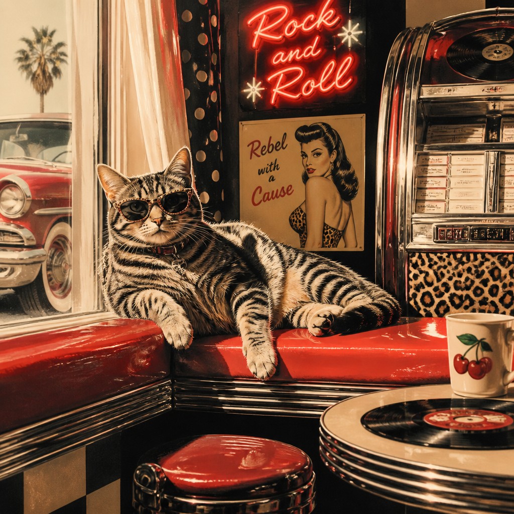 a cat lounging in a sunlit window — Rockabilly Aesthetic