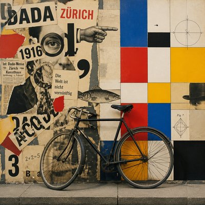 bicyle resting against a wall
