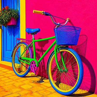 bicyle resting against a wall — Saturation Art Style
